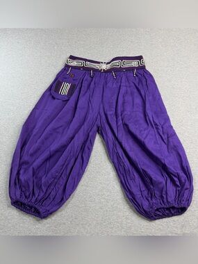 Thai Hill Tribe Harem Pants Cotton Embroidered Boho Jingle Charm Purple Small